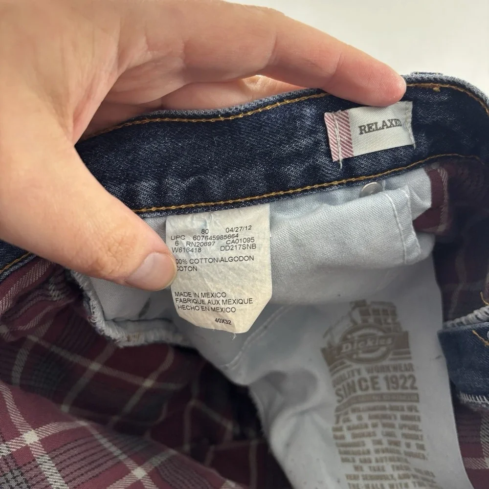 Dickies Jeans Mens 40x32 Blue Flannel Lined Relaxed Fit Straight Denim GUC!